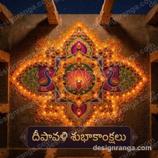 దీపావళి శుభాకాంక్షలు Telugu Diwali wishes image with glowing mandala design and traditional diyas